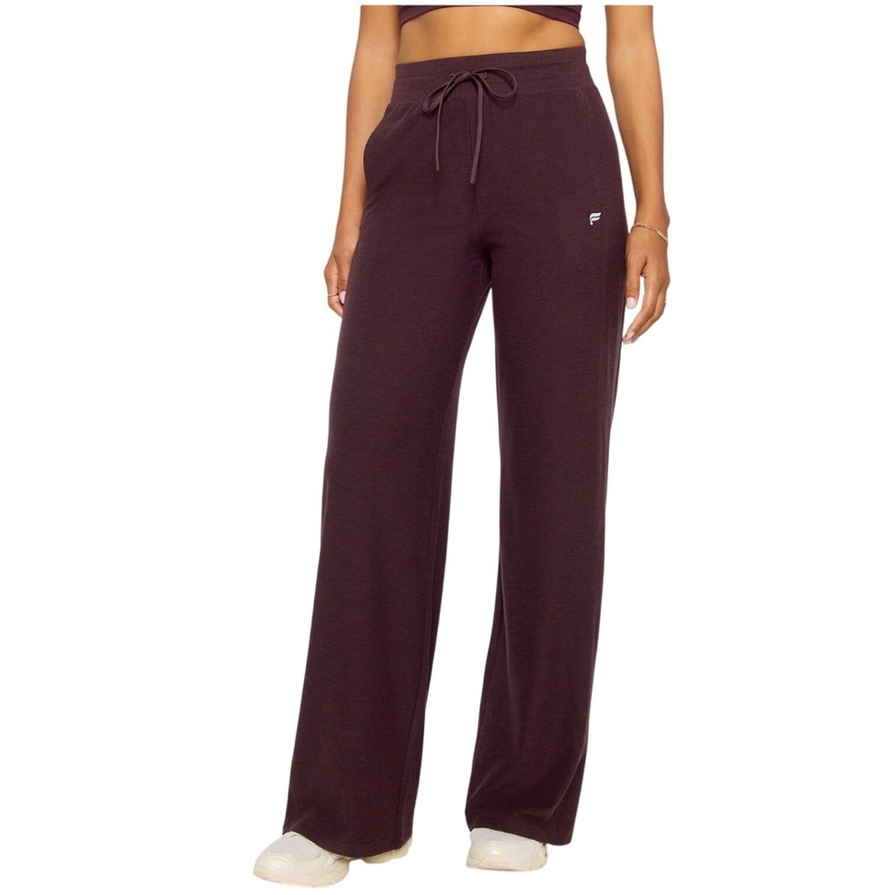 Fabletics Wide Leg Lounge Pants Womens S Burgundy Drawstring High Rise PureLuxe